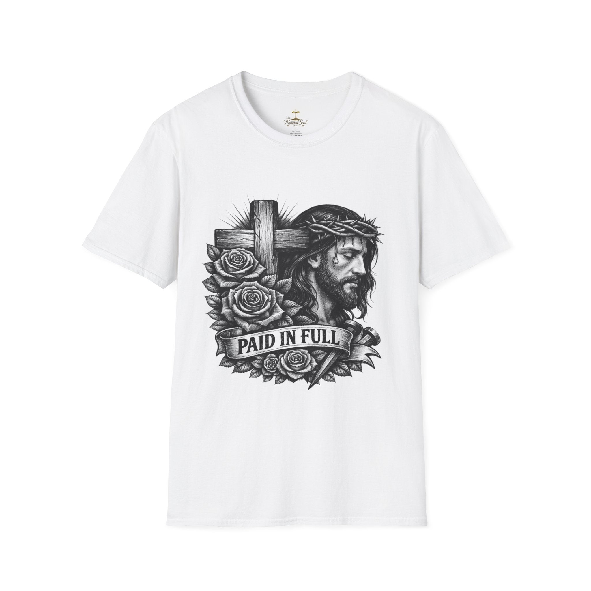 Jesus 'Paid In Full' T-Shirt – Christian Cross & Crown of Thorns Faith Tee