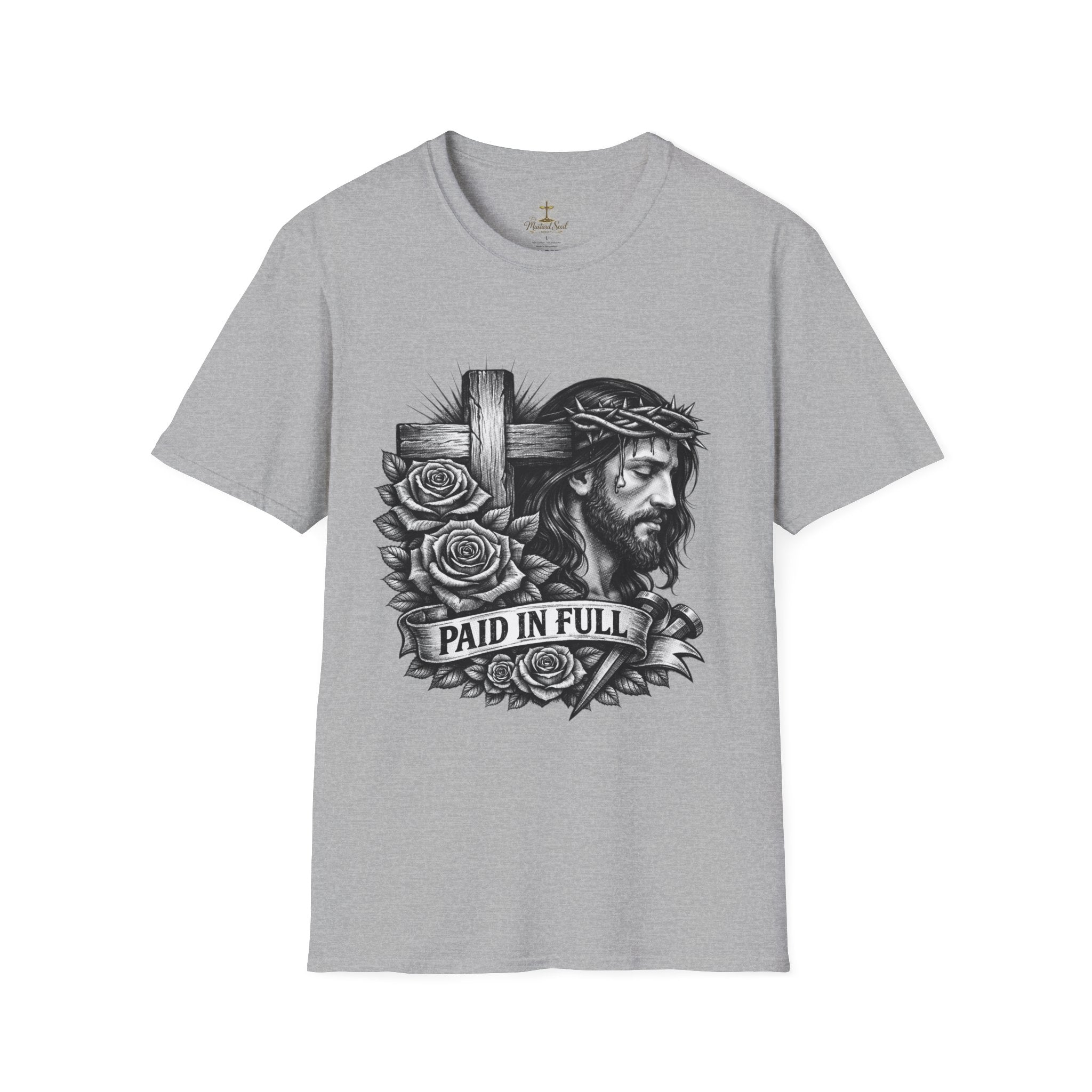 Jesus 'Paid In Full' T-Shirt – Christian Cross & Crown of Thorns Faith Tee