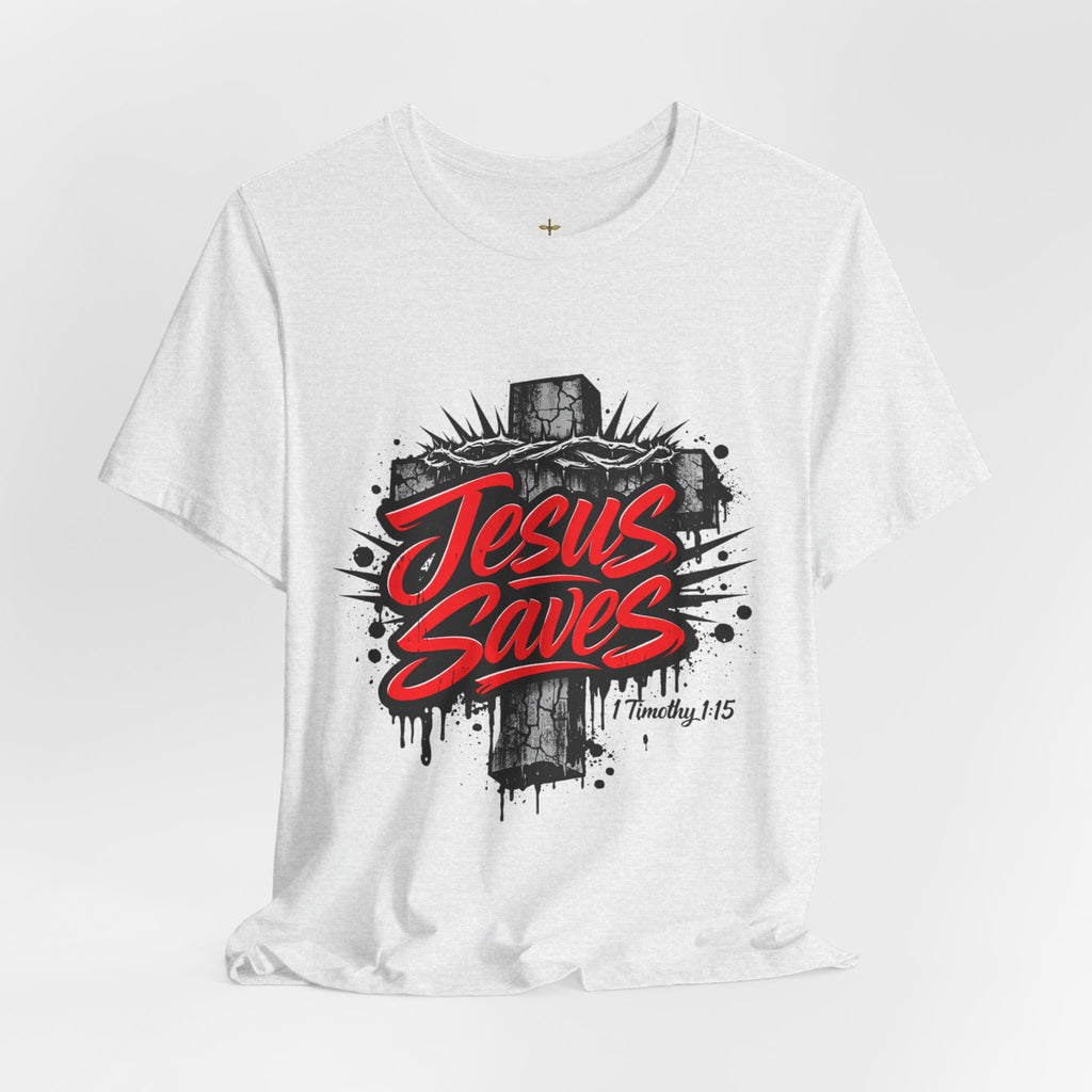 Jesus Saves Cross T-Shirt — Bold Graphic Christian Tee