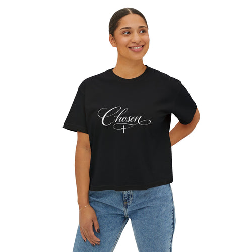 Chosen Script Boxy Tee — Women's Religious Graphic Shirt