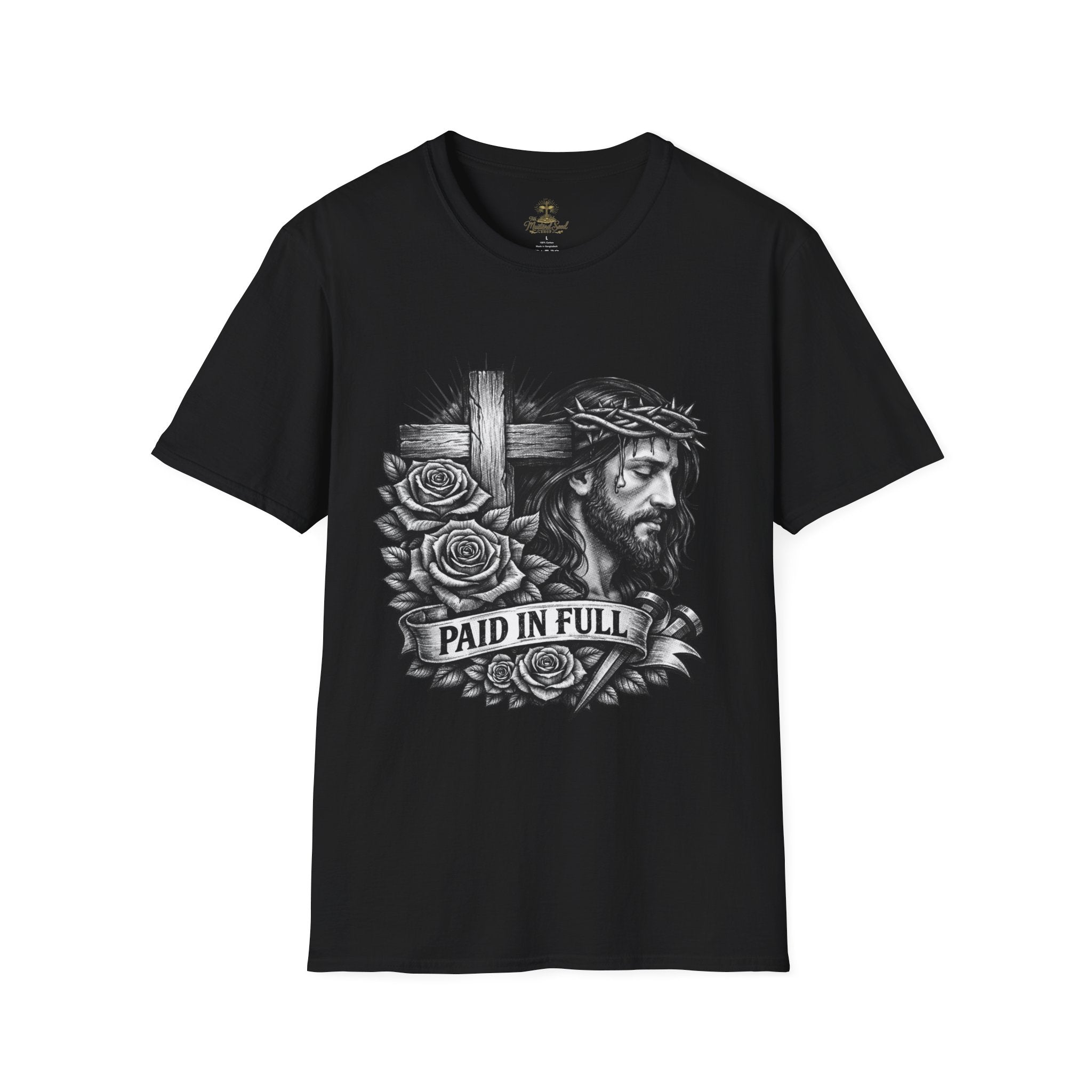 Jesus 'Paid In Full' T-Shirt – Christian Cross & Crown of Thorns Faith Tee
