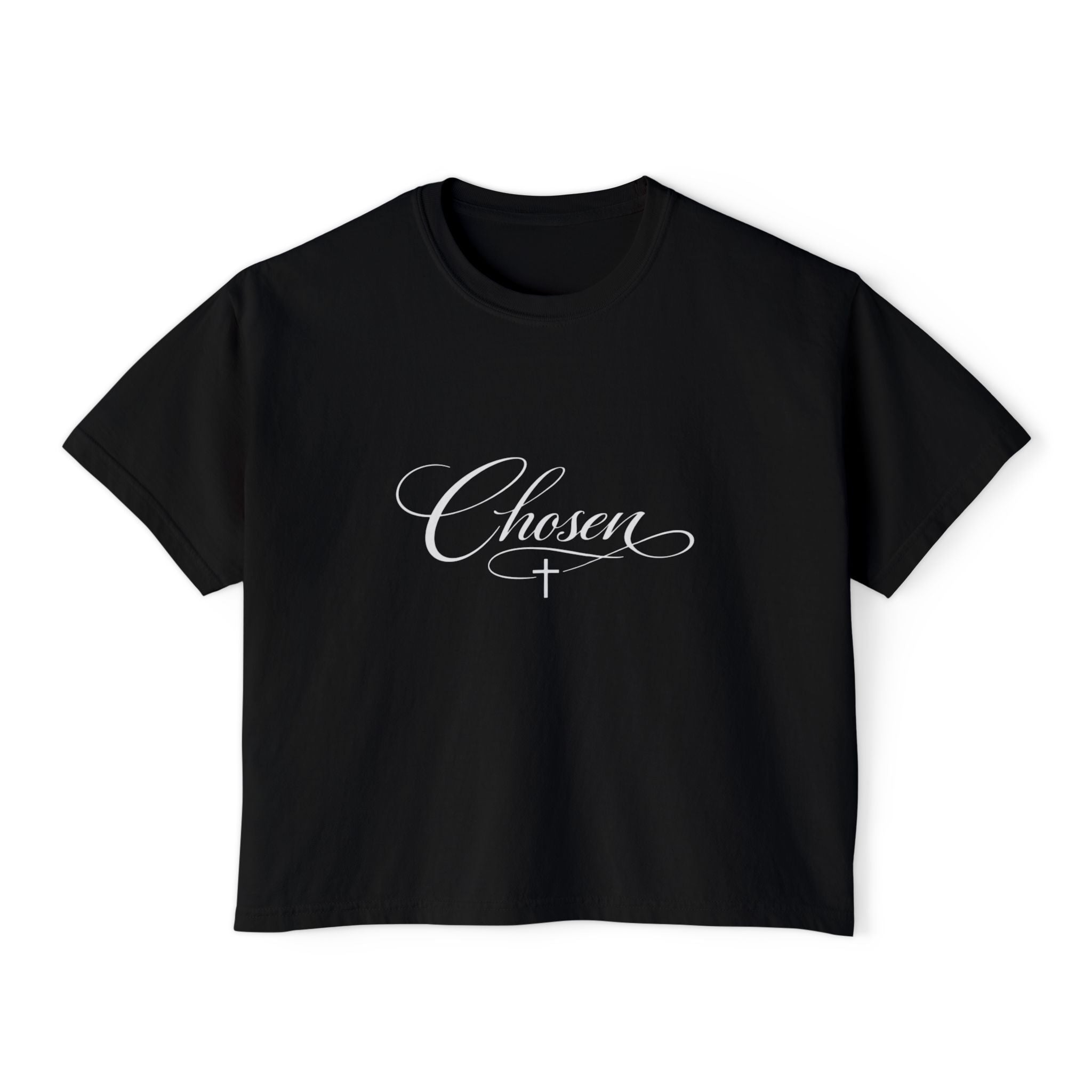 Chosen Script Boxy Tee — Women's Religious Graphic Shirt